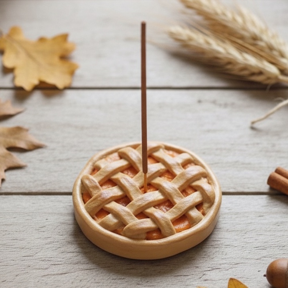 Pumpkin Pie Lattice Style Incense Holder - Handmade - Tan & Orange